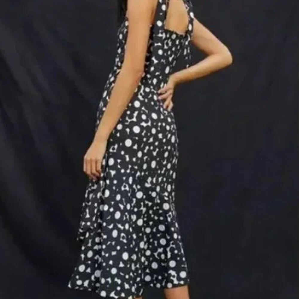 Anthopologie Hutch Flounced Shoulder-Tie Midi Dress Black & White XL - Picture 4 of 6